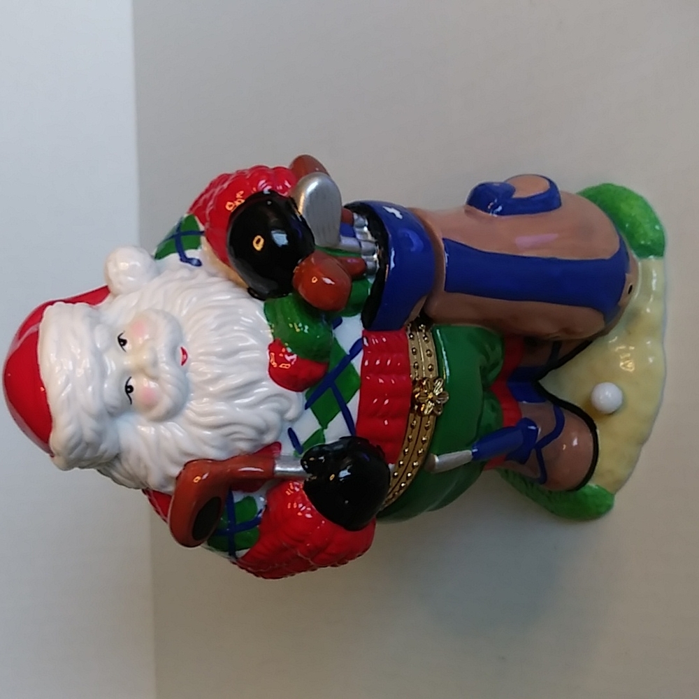 Santa Claus Christmas Trinket Box Golf Figurine Porcelain